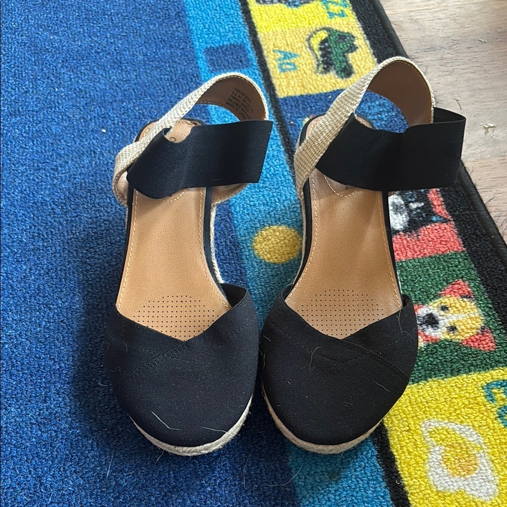 Comfortview Espadrilles Black and Tan Ankle Strap
